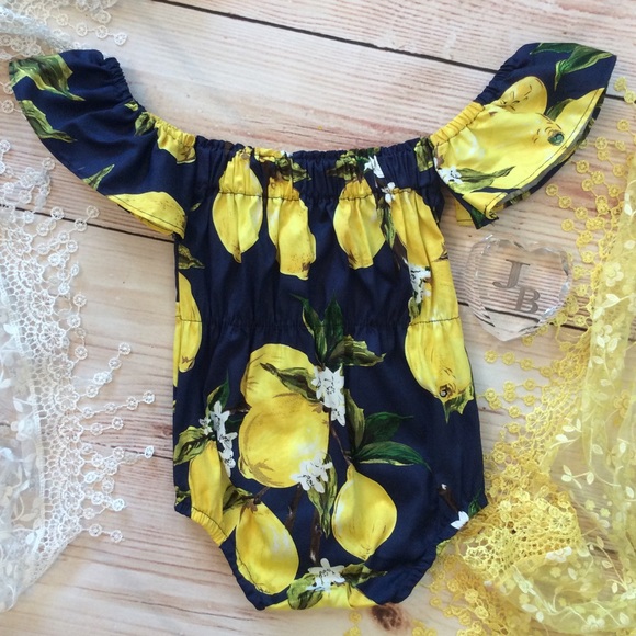 Other - Boutique Baby Girl Navy & Lemon Romper